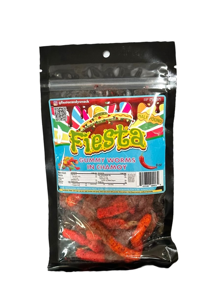 Fiesta Candy Snacks gummy worms with chamoy in colorful packaging